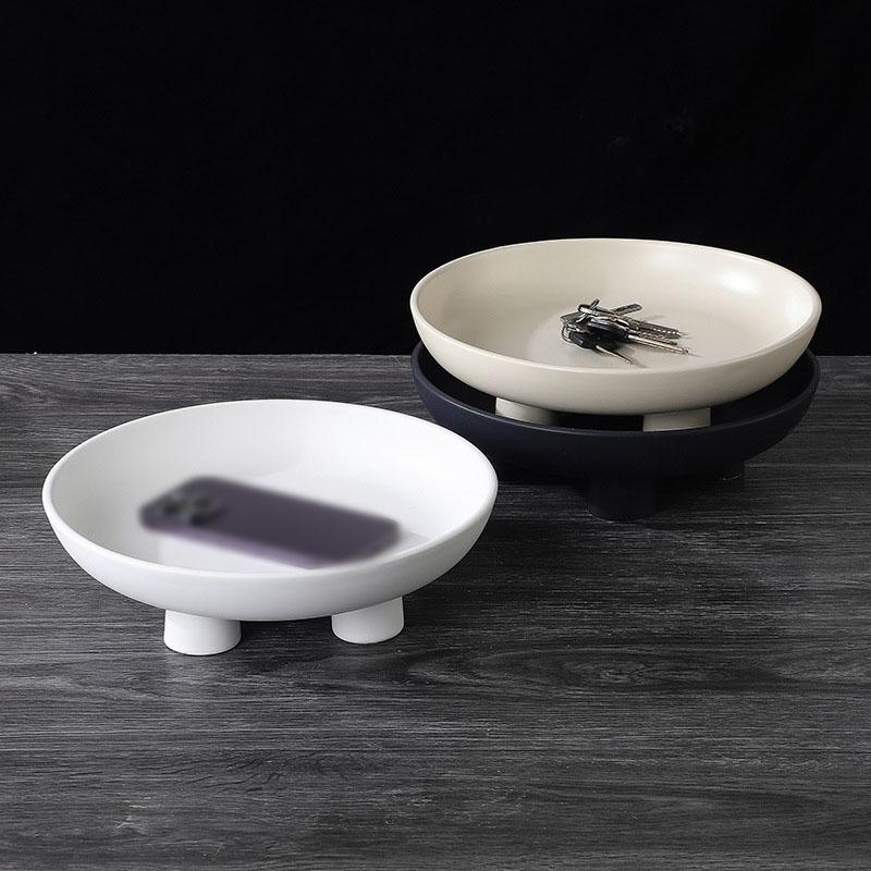 Creative Round Fruit Bowl Snack Dessert Plate Fruits Plate Ceramic Storage Tray Living Room Coffee Table Household Fruit Tray