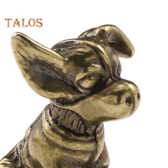Brass Dog Figurine Vintage Puppy Model Mini Animal Metal Statue Sculpture Tea Pet Desktop Feng Shui Desktop Decoration Ornament