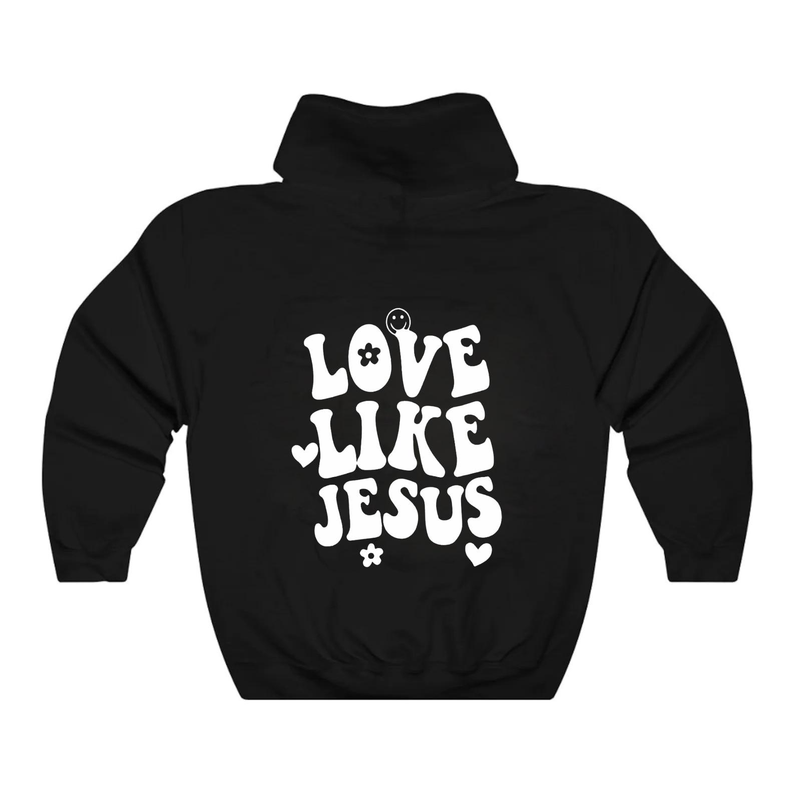 

Толстовка с капюшоном «Любовь как Иисус», милые женские толстовки с длинными рукавами и христианскими стихами из Библии, уличная одежда XXXL чёрный