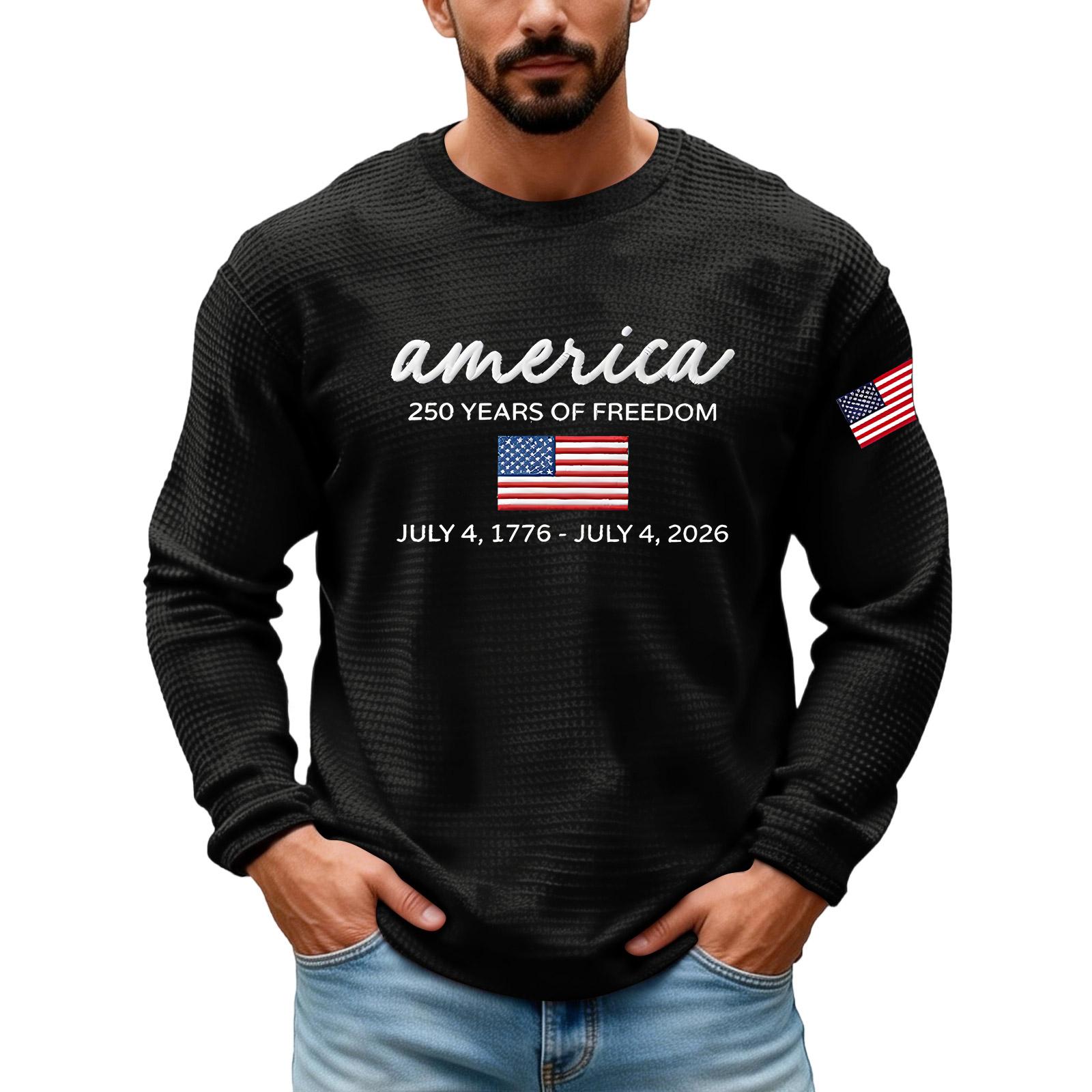 Men s Long-sleeved T-shirt - 250th Anniversary Embroidered Round-neck Pullover Sports Shirt L чёрный