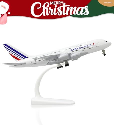 QIYUMOKE A380 France 1/300 Diecast Metal Airplane Model - A380 Sky Jumbo A380 Model Airplane with Stand (7.5" Long) for Aviation Enthusiast Gift or Di