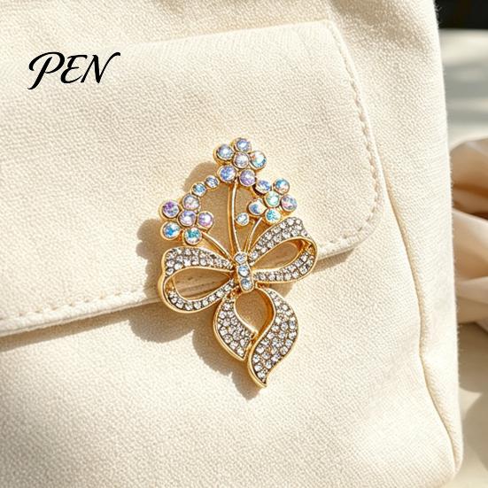 Women Dainty Jewelry Rhinstone Flower Bow Brooch Pin, Hollow Floral Bowknot Retro Alloy for Girls, Decorative Accessory Clothing Bags Scarves Pin