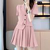 ZANZEA Women Short Sleeve Blouse and Pleated Skirts Casual Two Piece Sets