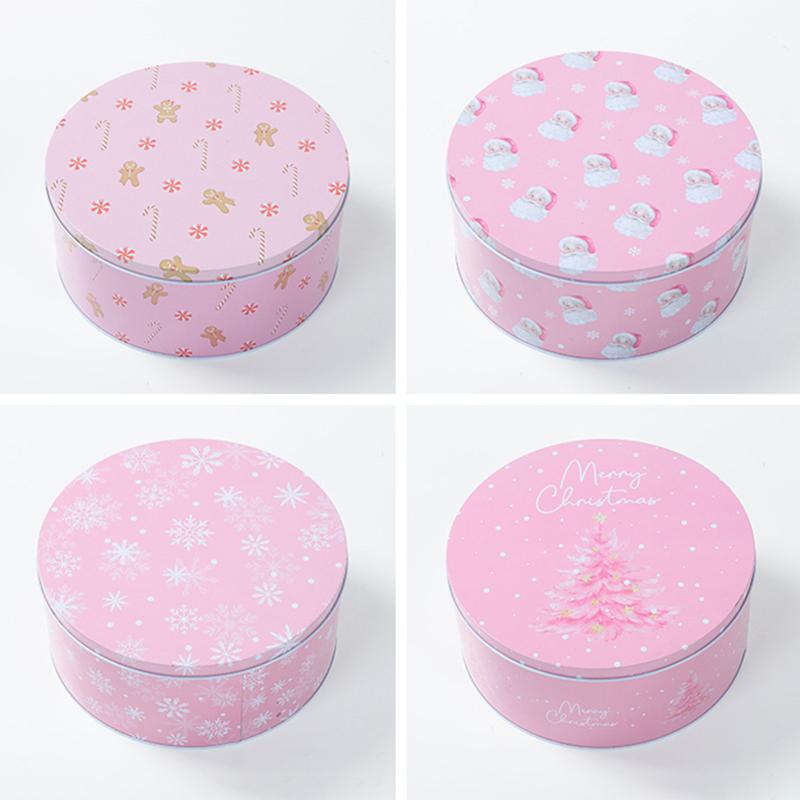 Round Christmas Gift Candy Box Cute Santa Claus Cookie Storage Containers Tinplate Metal Can For Holiday Xmas Happy New Year