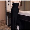 White Suspender Mesh Splicing Long Dress Night Sexy Dress Low Chest Backless Leaking Legs Slim Dress Tooling Skirt