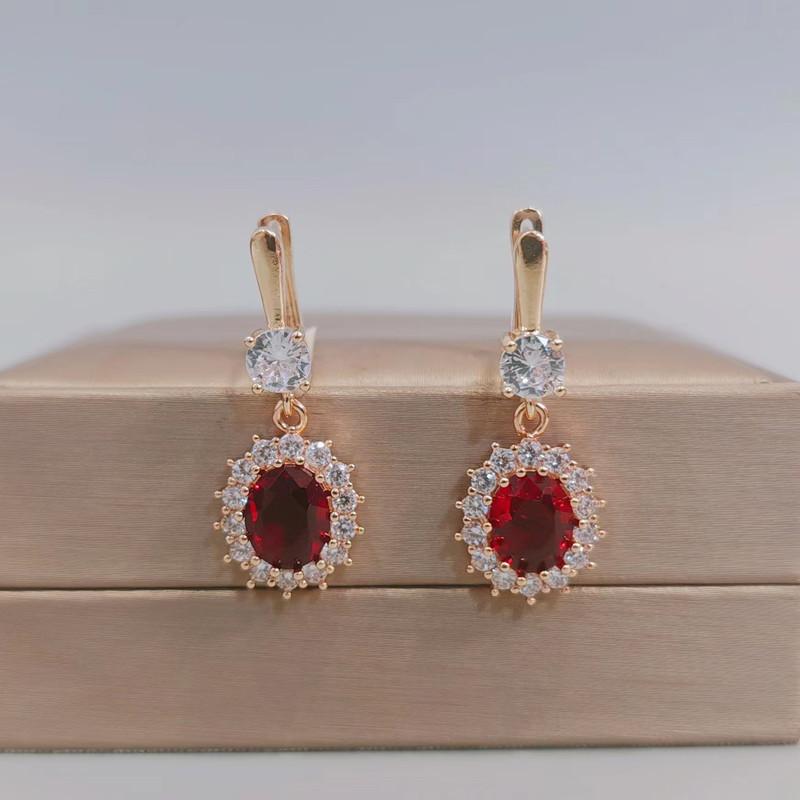 

Красный овальный кристалл циркон серьги для женщин 2023 новый золотой цвет свадьба помолвка вечерние ювелирные аксессуары