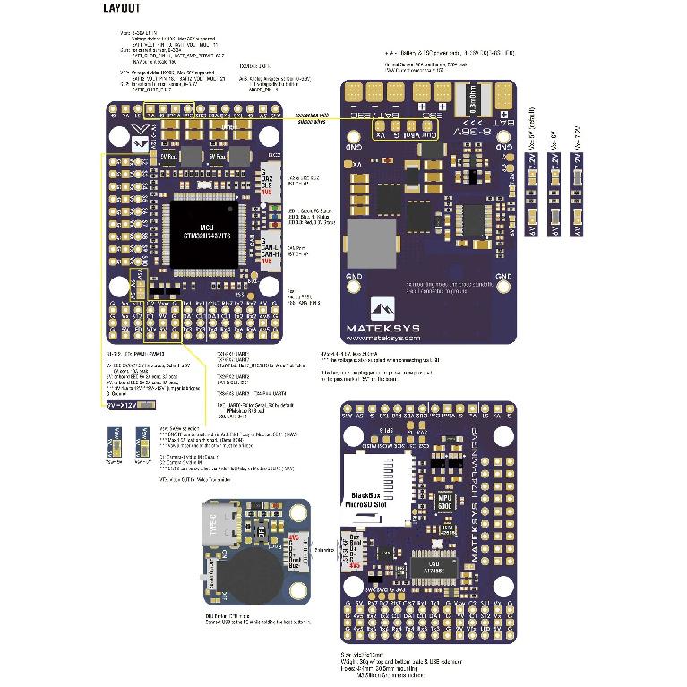 MATEK System H743-WING V3 STM32H743VIT6 3-8S Built-in OSD Baro Flight Controller For RC Multirotor Fixed-Wing Drones Model
