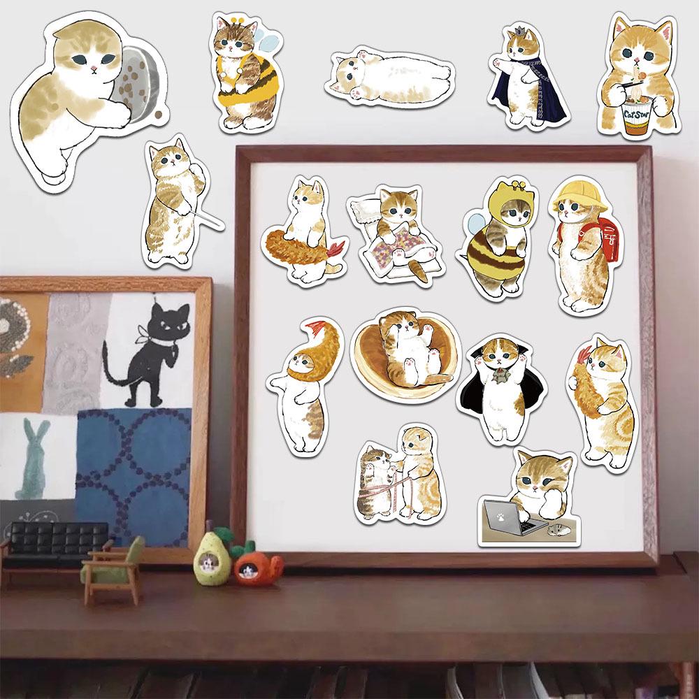 64-Piece Yellow Cat Cartoon Sticker Set for DIY Journals, Phone Cases, and Notebooks