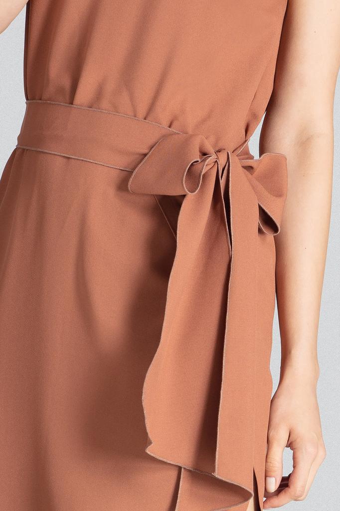Elegancka Brązowa Sukienka Z Kokardą - M674 Rozmiar Xl
