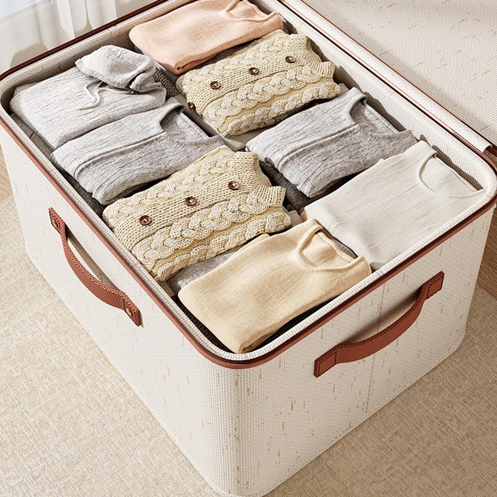 Large-capacity Cotton and Linen Clothing Storage Box, Zippered Garment Organizer, Foldable Wardrobe Drawer Storage Box