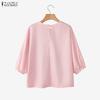 ZANZEA Women Casual Round Neck 3/4 Sleeve Loose Print Blouse