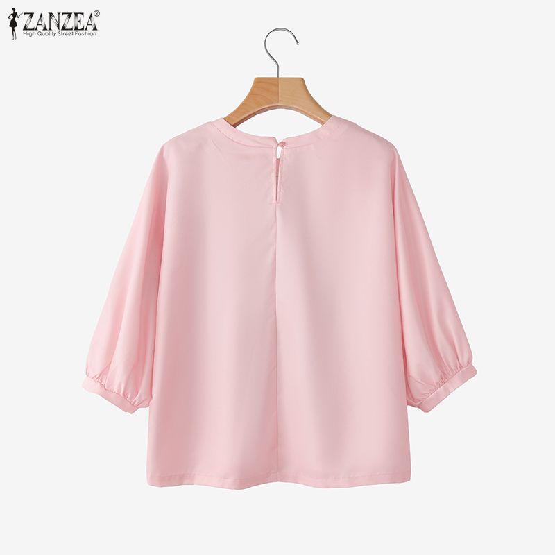 ZANZEA Women Casual Round Neck 3/4 Sleeve Loose Print Blouse
