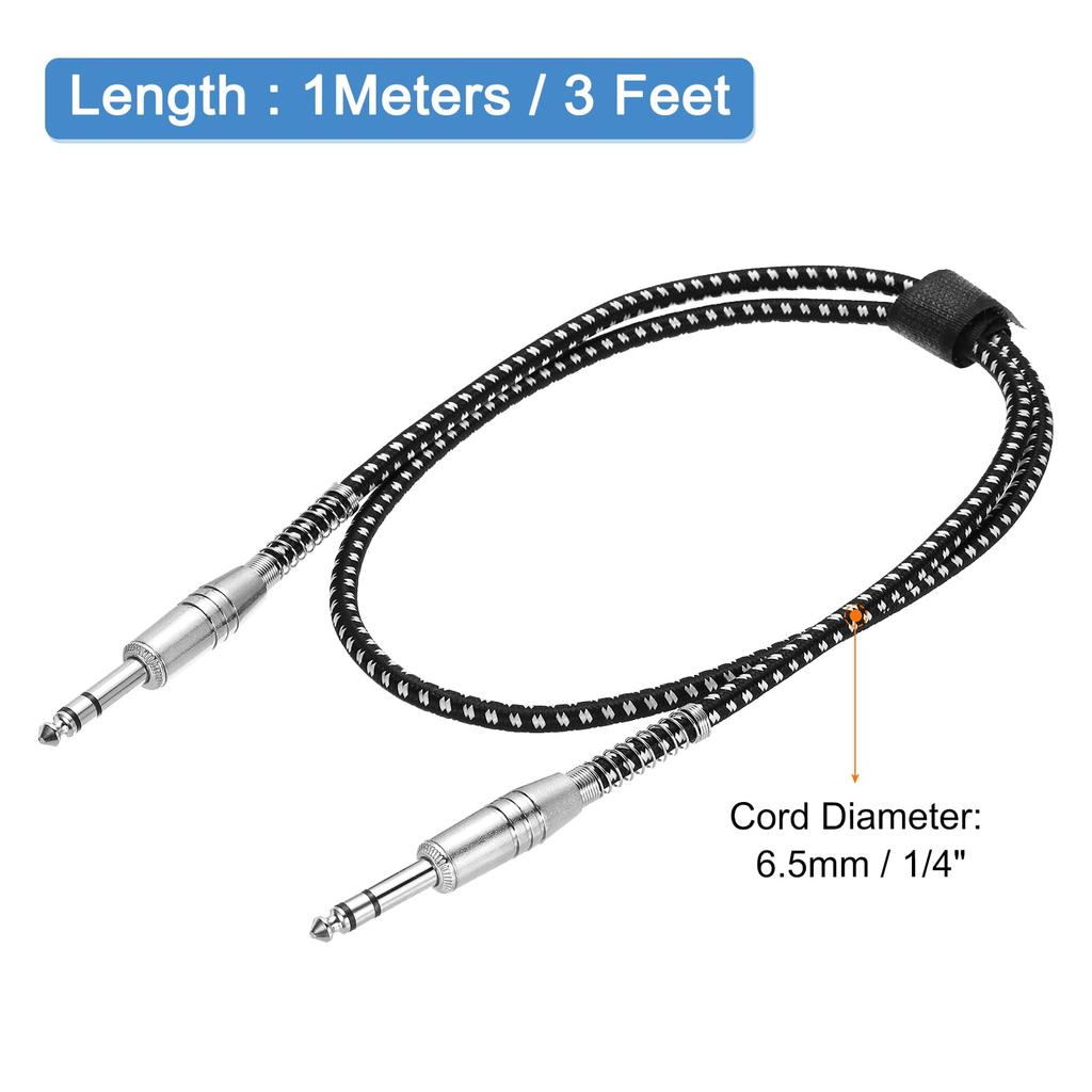 uxcell Guitar Instrument Cable, 3 Feet 14" to 14" Straight Electric Guitar Jack Cable Wire for Guitar and Bass, Black and White
