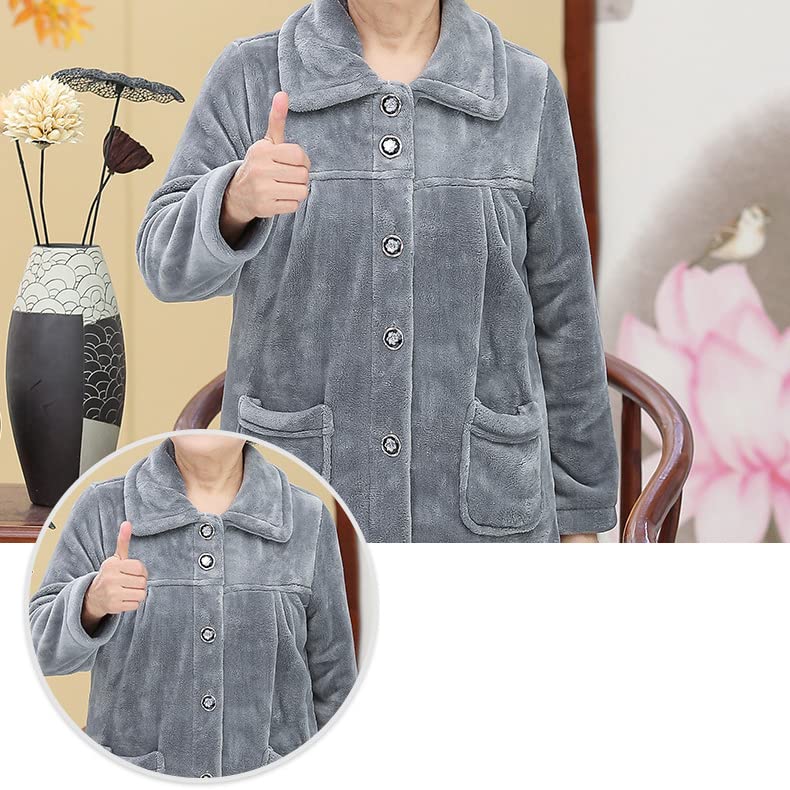 MTKCNTL Winter Loungewear Fluffy and Plus Sizes for Micro Wearable Christmas Gift for Seniors Women's Pajamas, Fleece-Lined Set, Seniors, Open-Front