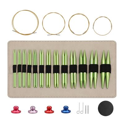 13 paar Aluminium Verwisselbare Rondbreinaalden Set 3.0mm-10mm met Leren Etui voor Breien Weven Trui