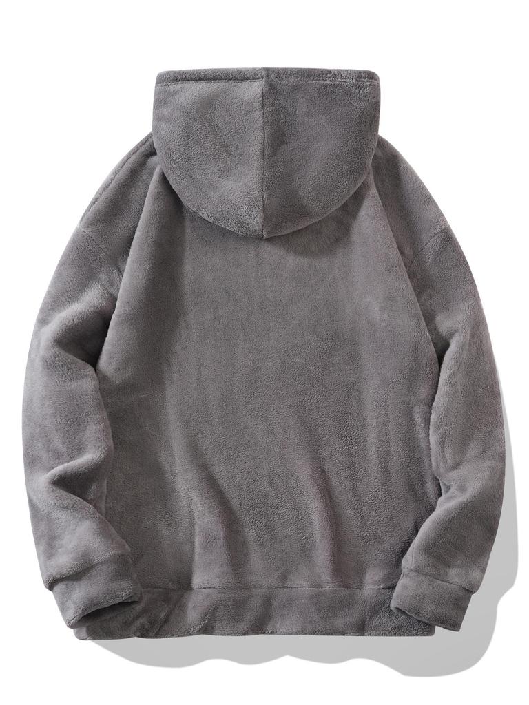 Men's Plus Size European Casual Hooded Sweatshirt & Shorts Set, Autumn/Winter Fashion, Coral Fleece