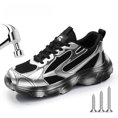 Men's Safety Shoes For Work Anti Smashing Anti Puncture Breathable Silver Gray