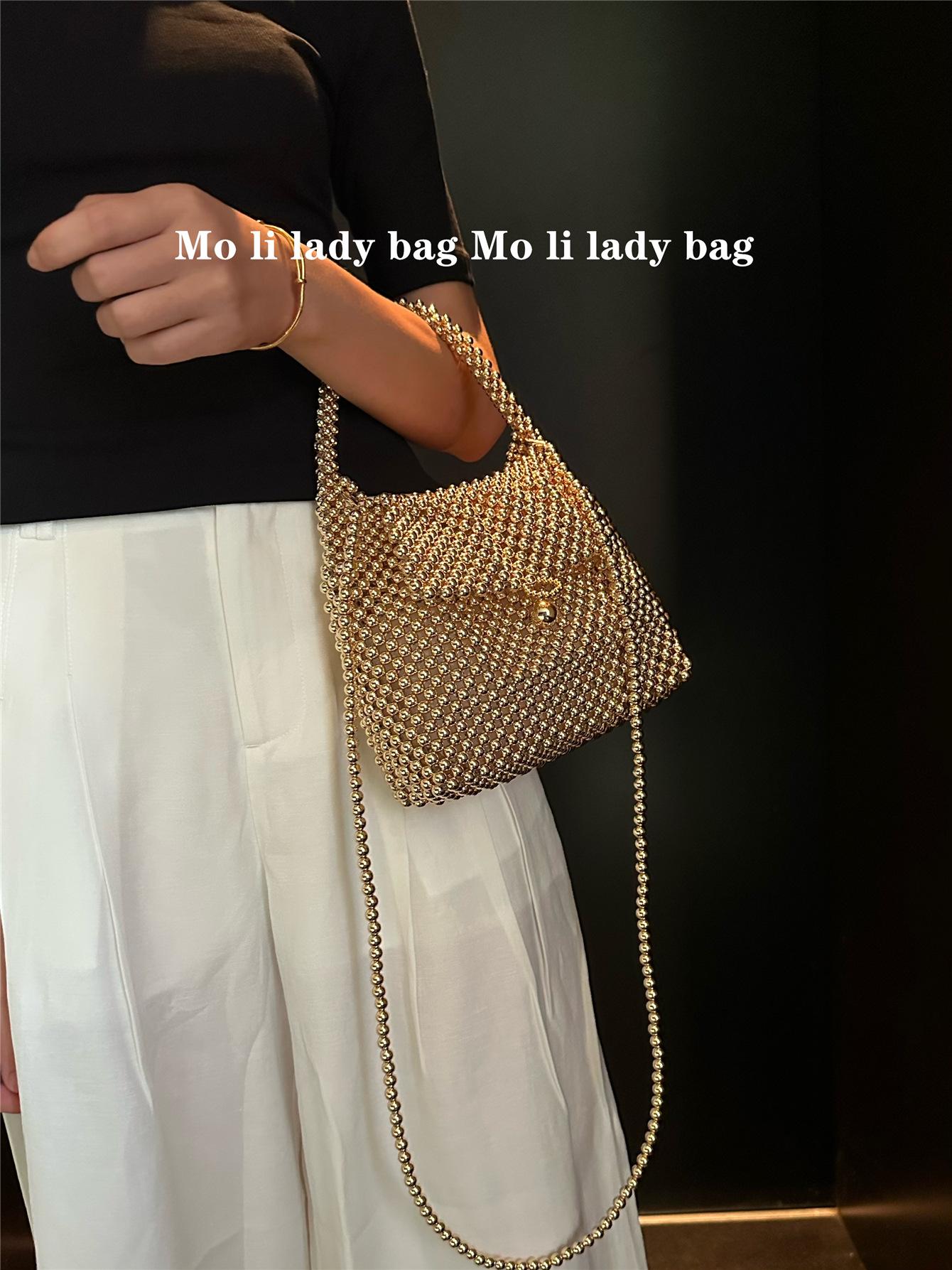 

Vintage Runway Metal Bead Bag - Electroplated Silver Handwoven Purse, Niche Luxury Crossbody with Artisan Craftsmanship золотой