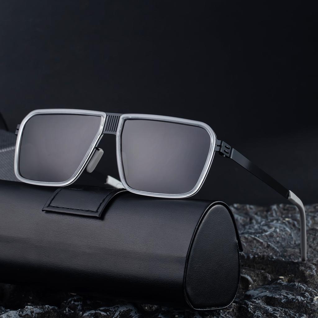 New retro double beam sunglasses men's stainless steel box high-end sunglasses driving polarized glasses mixed batch