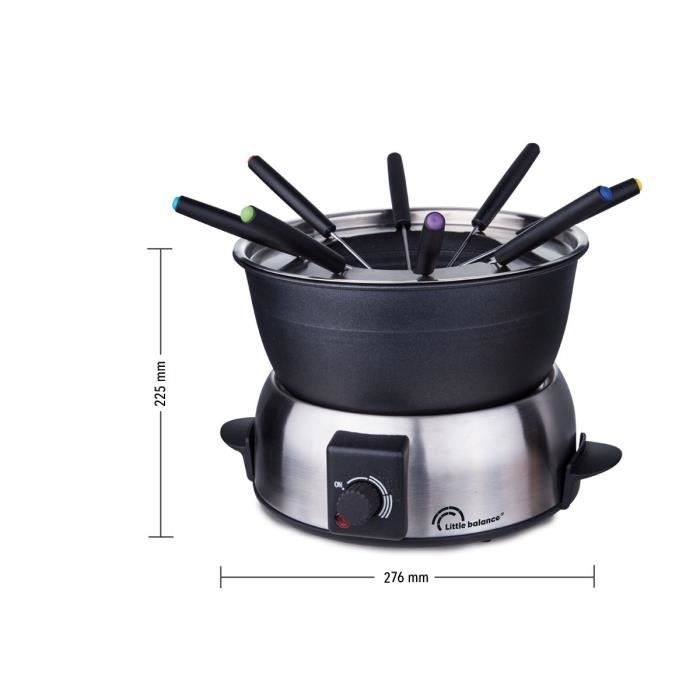 LITTLE BALANCE 8386 Fondue Elegance 8, Fondue électrique 8 personnes, Caquelon anti-adhésif 1,8 litres, 800 W, Inox brossé