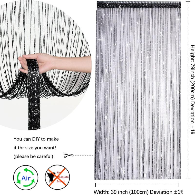 2er-Pack Glitzer-Fadenvorhänge 39x79 Zoll Fransenpaneele Raumteiler Fliegengitter für Heimdeko Tür Fenster Hochzeitsfeier Hotel Wohnzimmer Türöffnungen