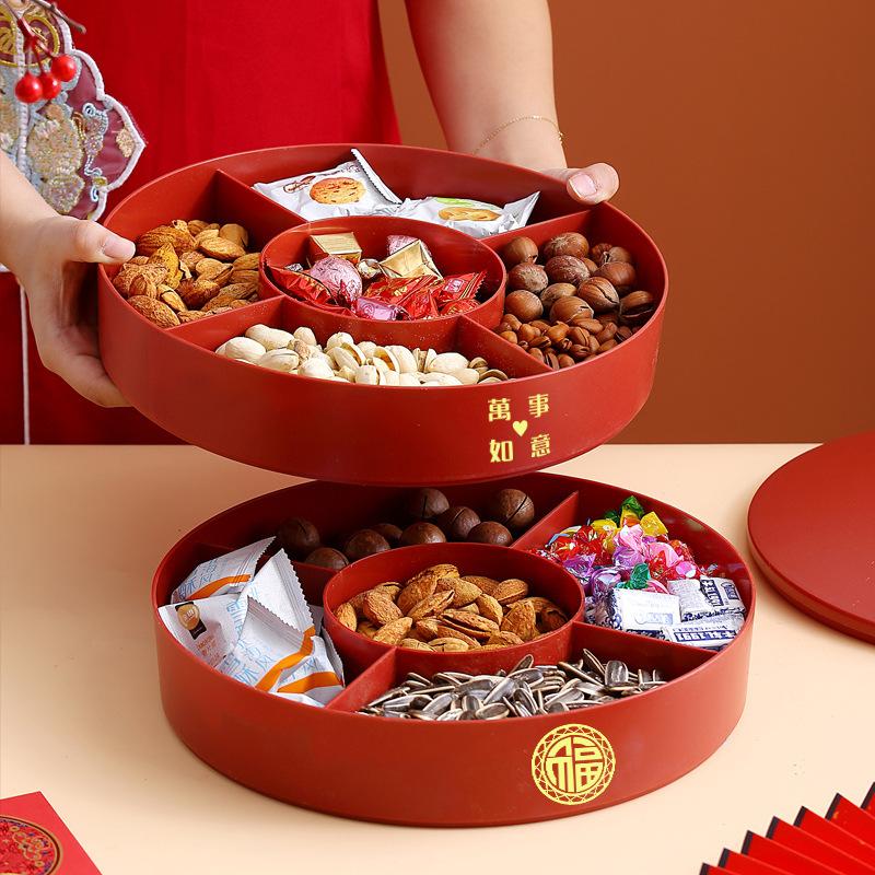 Fruit Plate Household Coffee Table Living Room Fruit Plate Candy Box Dried Fruit Box Chinese New Year Snacks Plate Festive Housewarming Storage Box