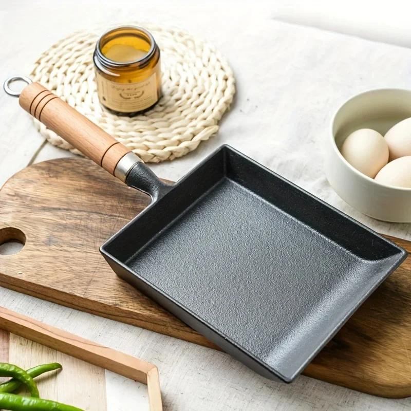 1Pc Japanese Cast Iron Pan Frying Tamagoyaki Omelette Black Non Stick Pan Fry Egg Pancake Kitchen Pot Cover Gas Cooker Induction