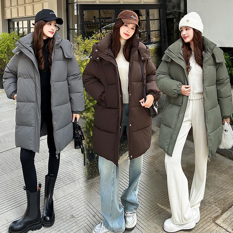 Women's Multi Color Hooded Long Puffer Jacket Casual Loose Fit Winter Coat