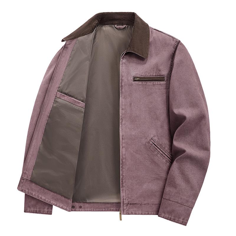Men's Plus Size Washed Lapel Workwear Jacket - Spring/Autumn