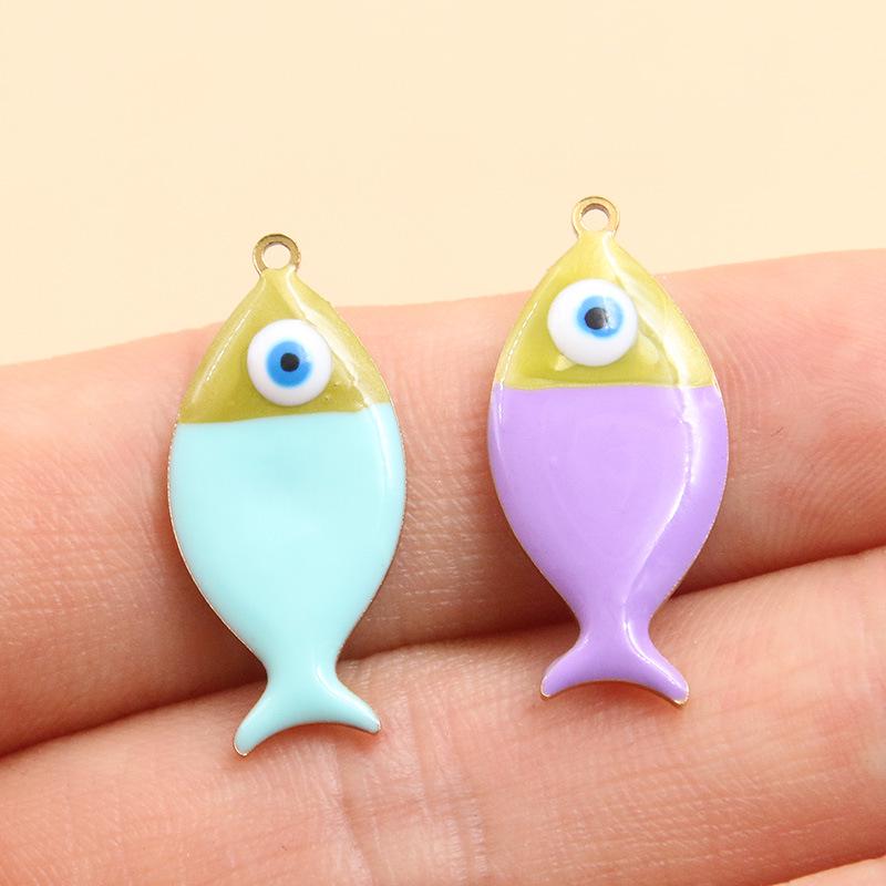 11 Color 11x24mm Stainless Steel Ocean Element Fish Pendant for DIY Necklace Jewelry