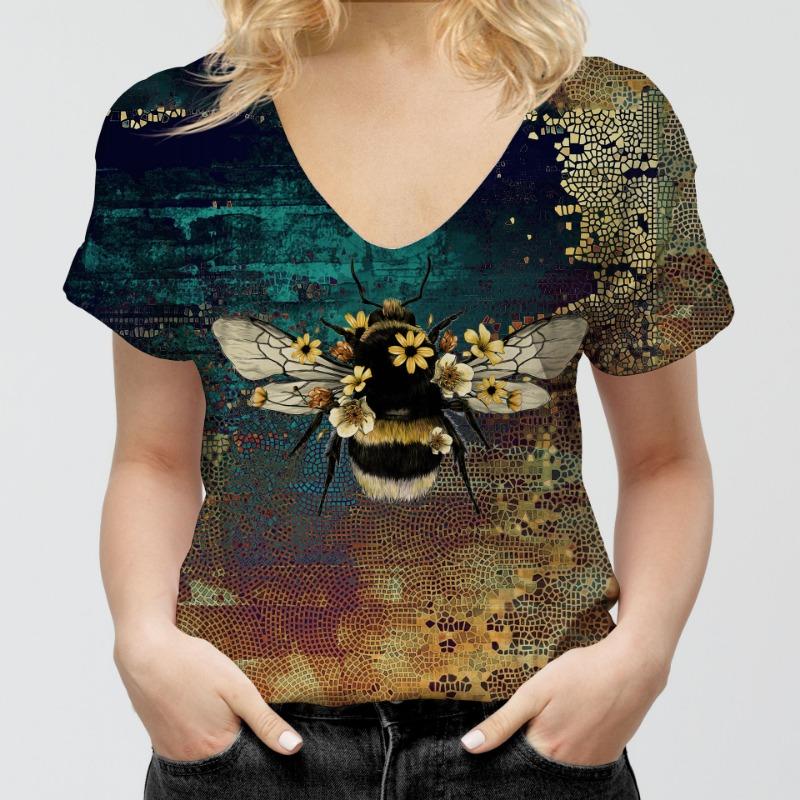 

Летняя мода Свободный тренд V-образный вырез Повседневная женская футболка 5XL