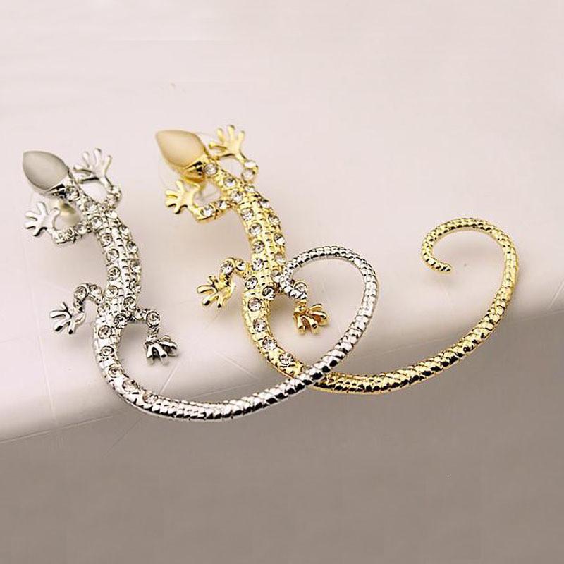 Punk Diamond Fashionable Studded Gecko Lizard Ear Hanging Earrings Women For