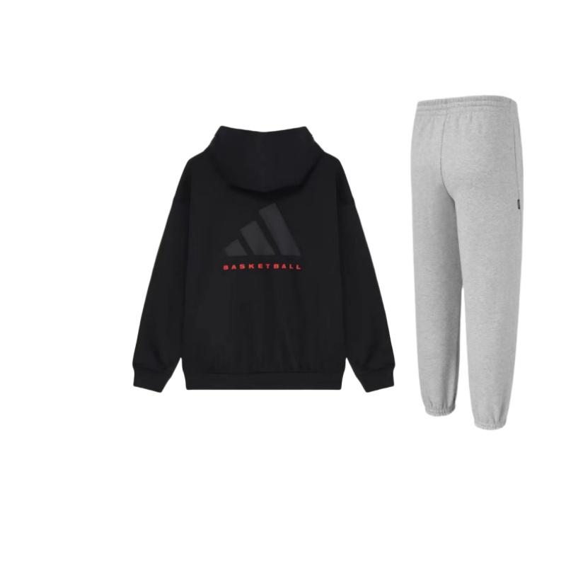 

Adidas Basketball Letter Print Versatile Loose Fit Hoodie Pullover Long Sleeve Cuffed Pants Casual Sports Suit Unisex Tracksuits JX9404+IZ4907 S