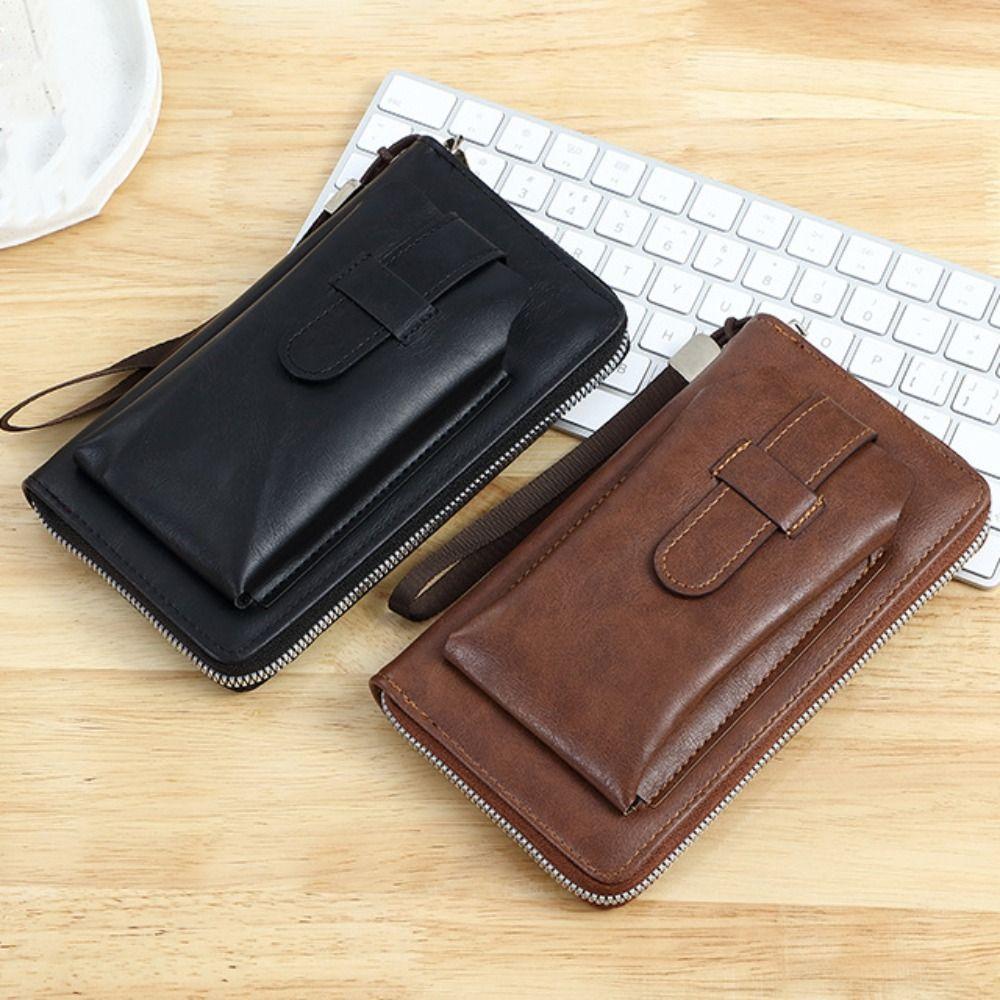PU Leather Clutch Phone Bag Zipper Business Coin Purse Casual Men's Long Wallet  Outdoor