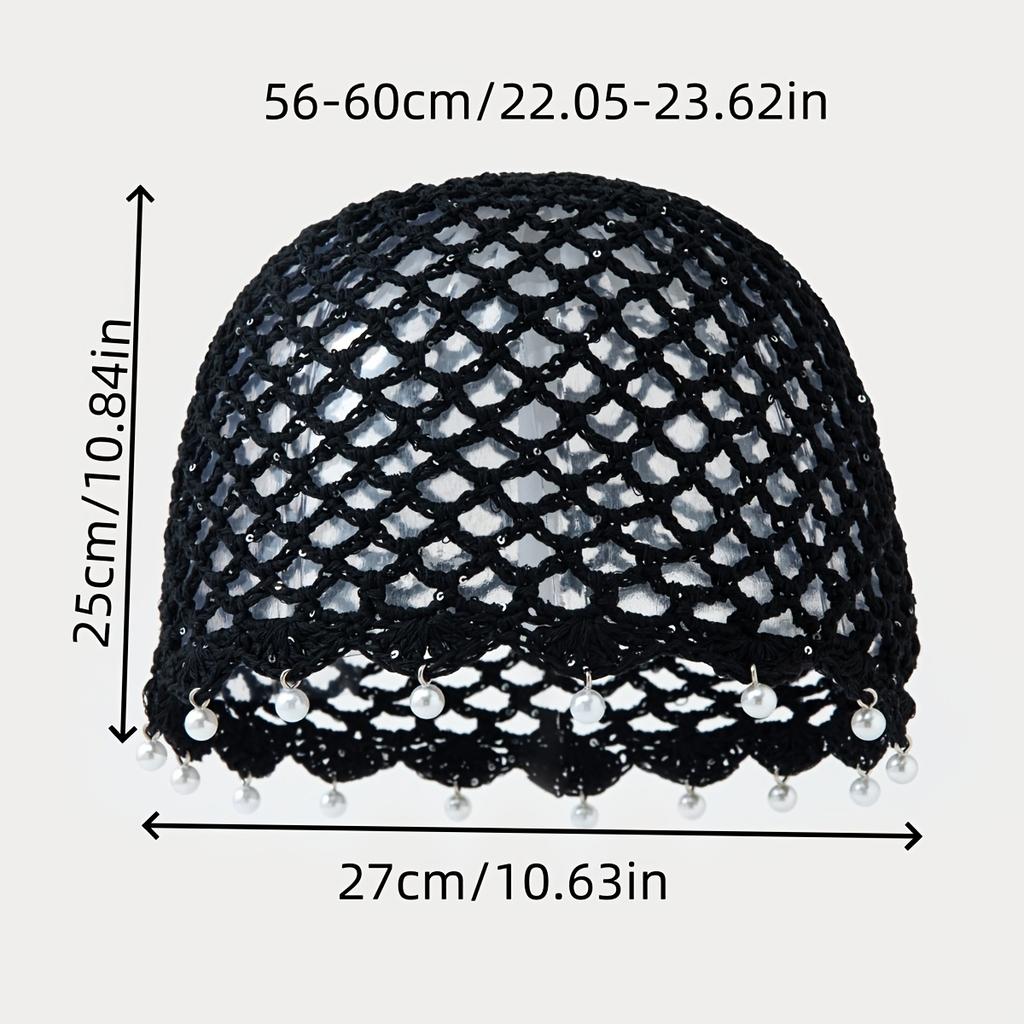 1Pc Sequined Pearl Hat, Handmade Knitted Hollow Thin Breathable Versatile Beanie Hat