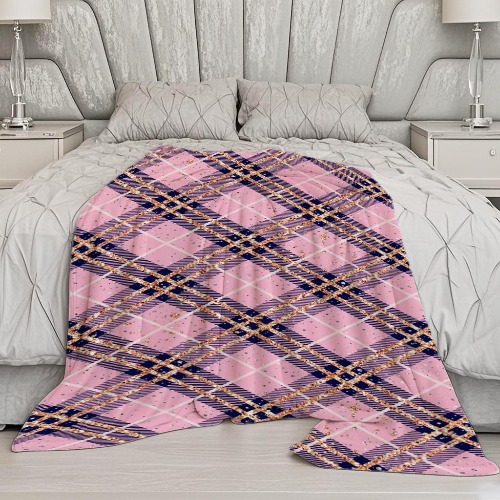 Pink Plaid Pattern Blanket Microfiber Flannel Cover Blanket Bedroom Living Room Sofa Soft And Comfortable Home Decoration