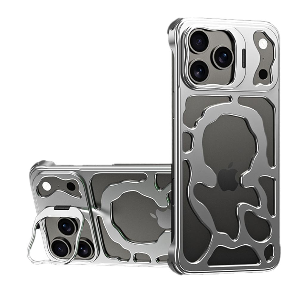 

Серия «Благоприятное облако» для iPhone 17 Pro Полый чехол Подставка из алюминиевого сплава Магнитная крышка для телефона Silver