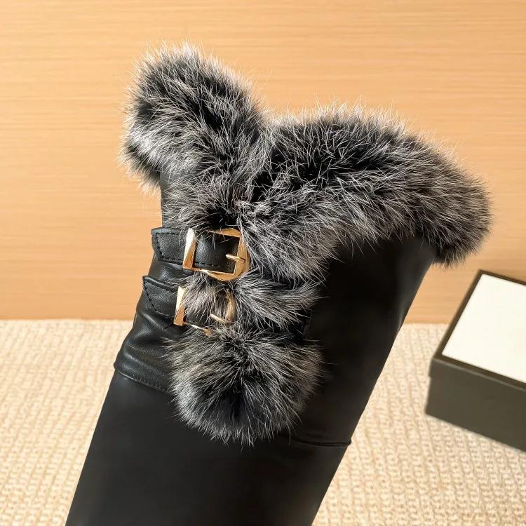 New Winter Snow Boots Women Warm Fur Long Boots Casual Wedge Heels Over The Knee Boots Female Black White Shoes