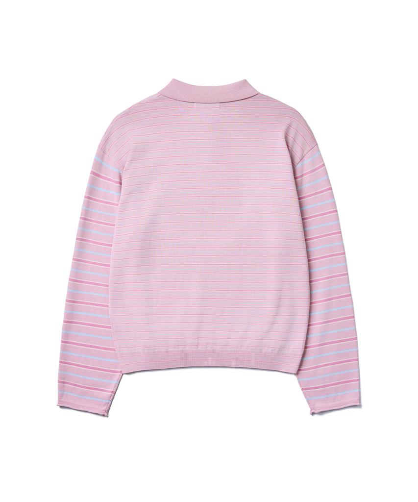 Tudument Stripe Long Sleeve Polo Knit_Pink