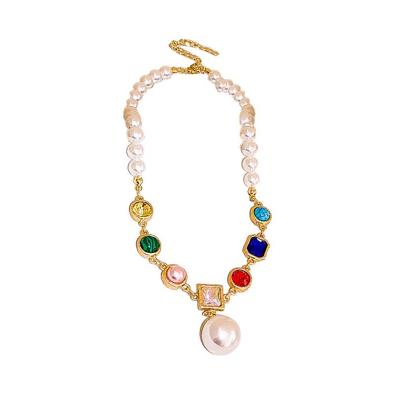 Colorful Crystal Pearl Beaded Versatile Necklace - Light Luxury & Fashionable Design