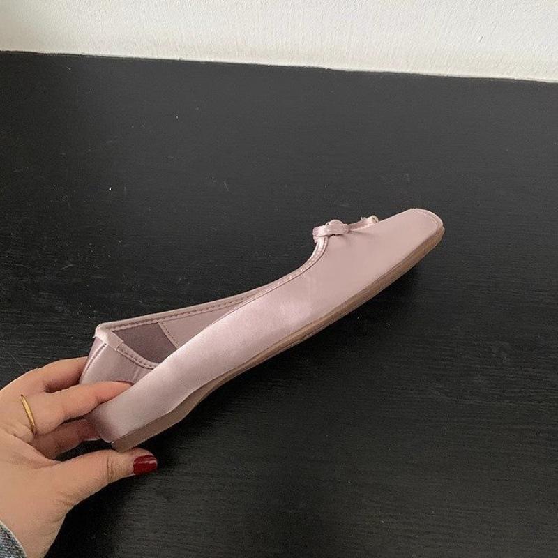 New single shoes ballet shoes spring and summer heightening shoes square head small blue bow women's shoes retro ladyshoes French