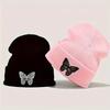 Embroidered Butterfly Knitted Pullover Hat Windproof Ski Bonnets Hat Winter Warm Skullcap