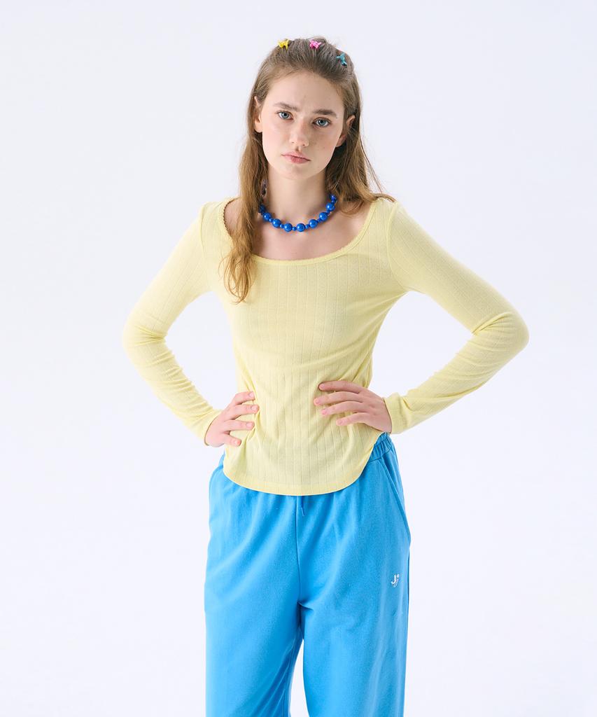 JUNEJUNE SPACE Scoop-Neck Eyelet T_Light Yellow