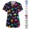 Women's Fashion V,Neck Short Sleeve Overalls With Pockets Print Tops Clothes