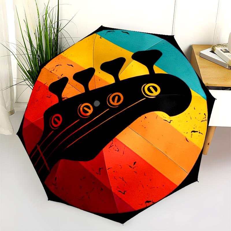 1 Stück Musik-Thema Regenschirm Tragbarer Faltregenschirm Eisenrahmen Lochknochenstruktur Outdoor Heimregenschirm A26