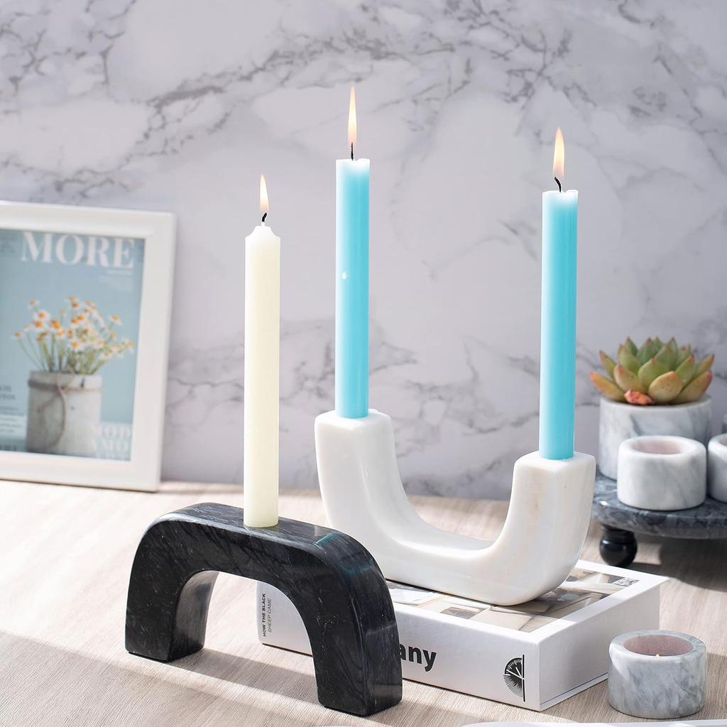 Natural Marble Candle Holder, U-Type Candlestick Holders for Taper Candles, Modern Candle Holder, Candle Sticks Holder Marble Home Decor (Natural