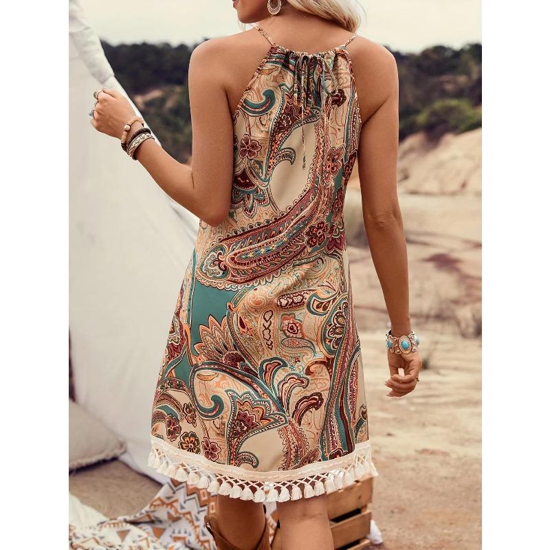 Women's Dress Embroidered Splicing Fashion Printed Off Shoulder Ethnic Beach Vest Mini Skirt