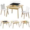 Kids Table with 2 Chairs, Children's Seating Set with Storage Bear-Shaped Backrest for Children 3-6 Years, Natural Wood