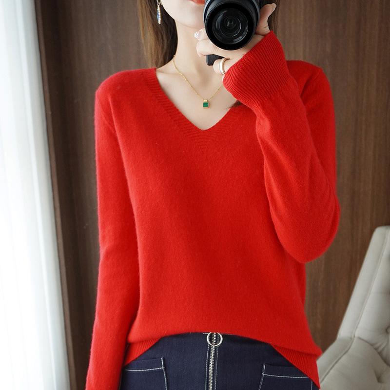 Dames V-hals dieptepunt shirt Pullover trui gebreid kasjmier mode losse trui wintertop