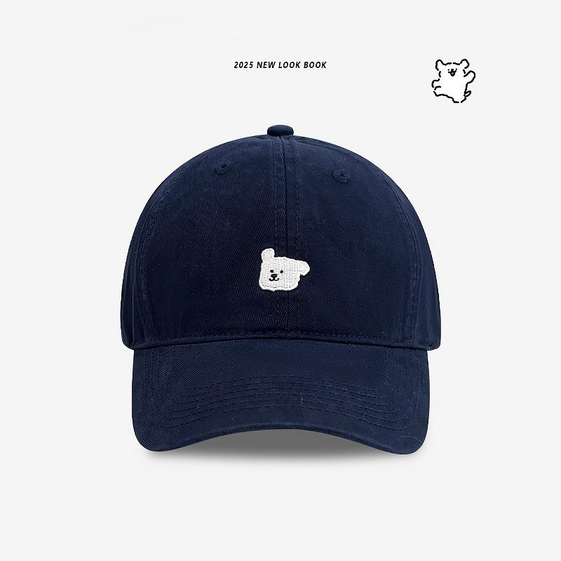 Retro Puppy Embroidered Baseball Cap Female Big Head Circumference Showing Face Small Couple Peaked Cap Wide Brim Versatile